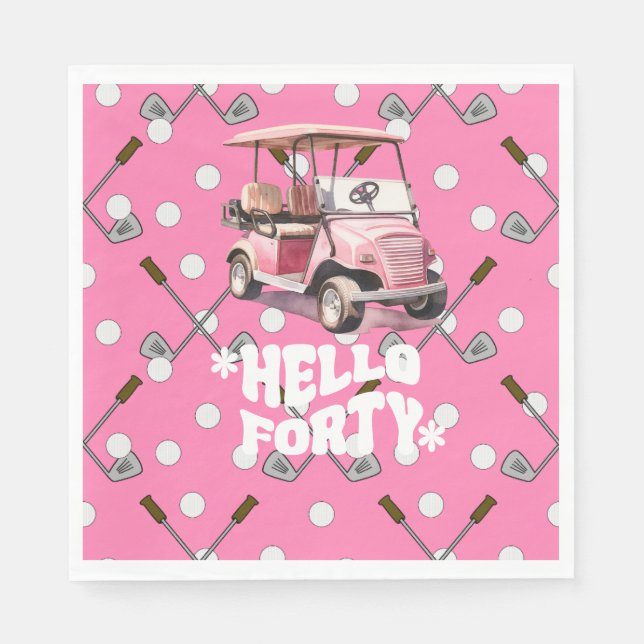 Servilleta De Papel Golf 40 cumpleaños con una mujer de carrito rosa g (Anverso)