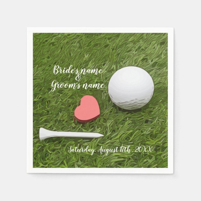Servilleta De Papel Golf Boda bola y tac con amor en verde (Anverso)