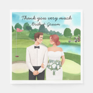 Servilleta De Papel Golf Bride y Groom Golfer boda en campo de golf