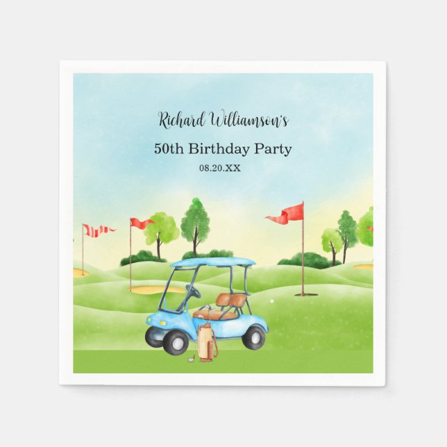 Servilleta De Papel Golf Cart Scenic Custom Any Year Birthday (Anverso)