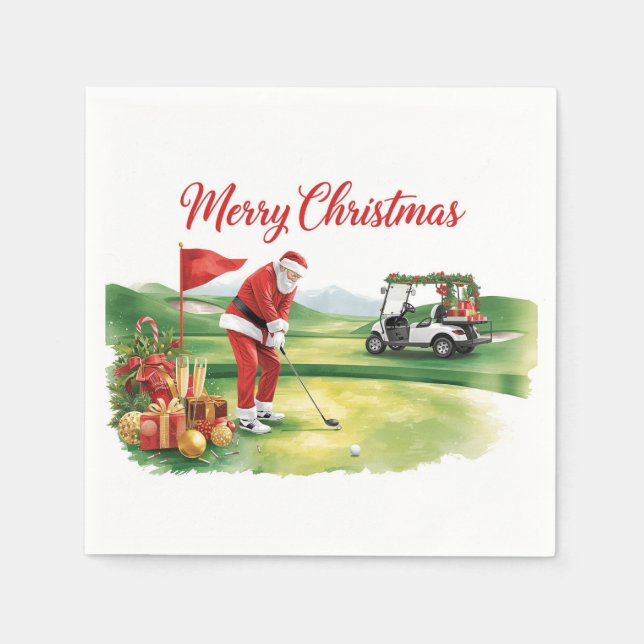 Servilleta De Papel Golf Christmas with Santa Claus golfing (Anverso)