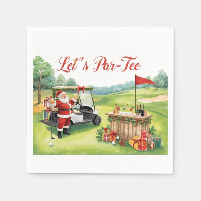 Servilleta De Papel Golf de Navidad con Papá Noel jugando golf (Anverso)
