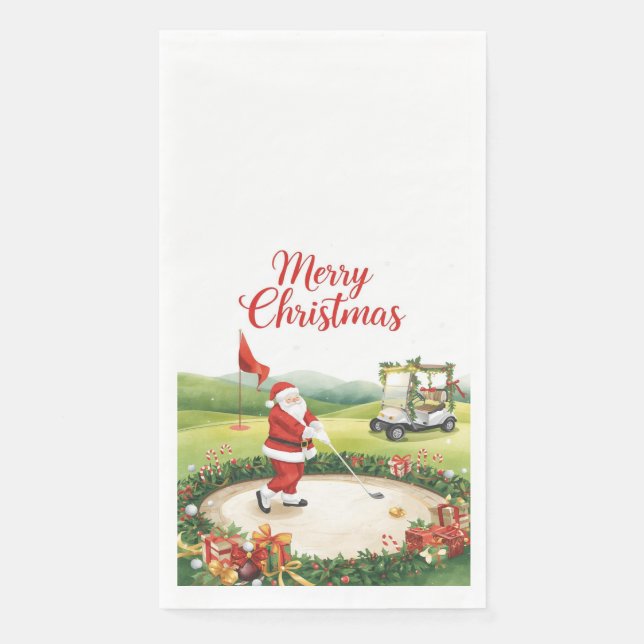Servilleta De Papel Golf de Navidad con Papá Noel jugando golf (Anverso)