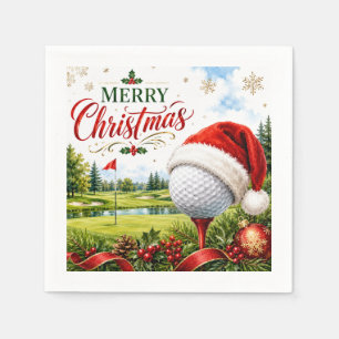 Servilleta De Papel Golf Feliz Navidad con pelota de golf con sombrero