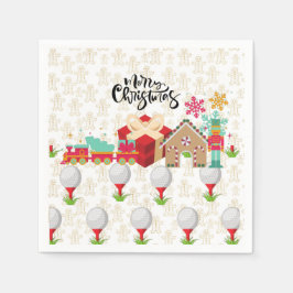 Servilleta De Papel Golf Feliz Navidad con regalo de golf en caja roja