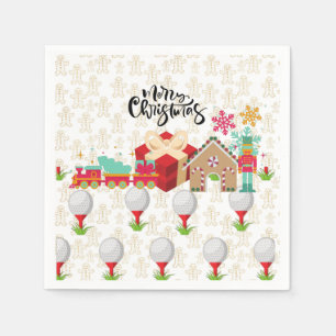 Servilleta De Papel Golf Feliz Navidad con regalo de golf en caja roja