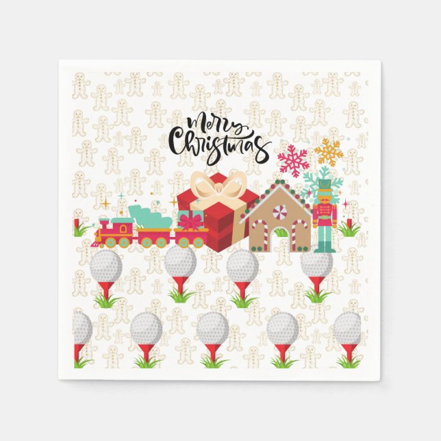Servilleta De Papel Golf Feliz Navidad con regalo de golf en caja roja (Anverso)