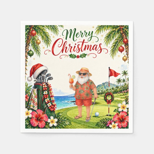 Servilleta De Papel Golf Feliz Navidad con Santa Claus (Anverso)