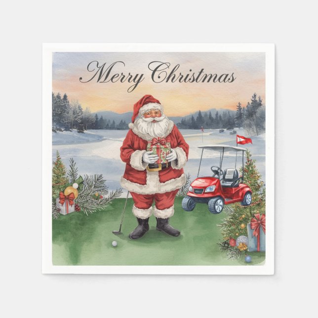 Servilleta De Papel Golf Feliz Navidad con Santa Claus (Anverso)
