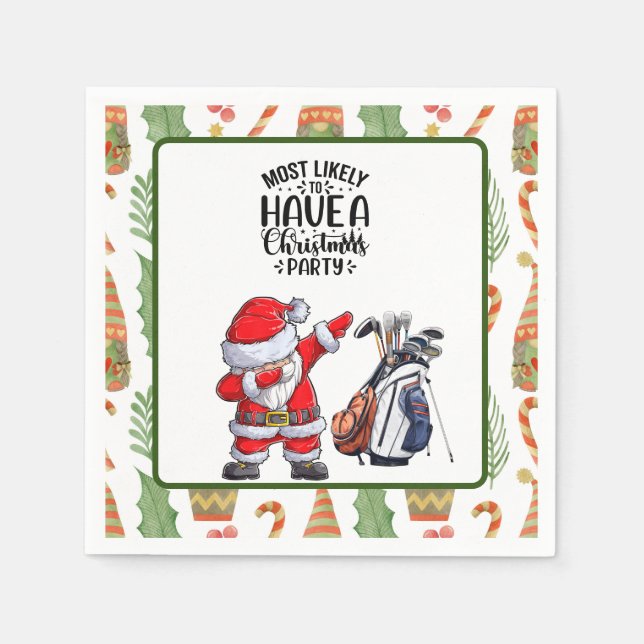 Servilleta De Papel Golf Feliz Navidad con Santa Claus (Anverso)