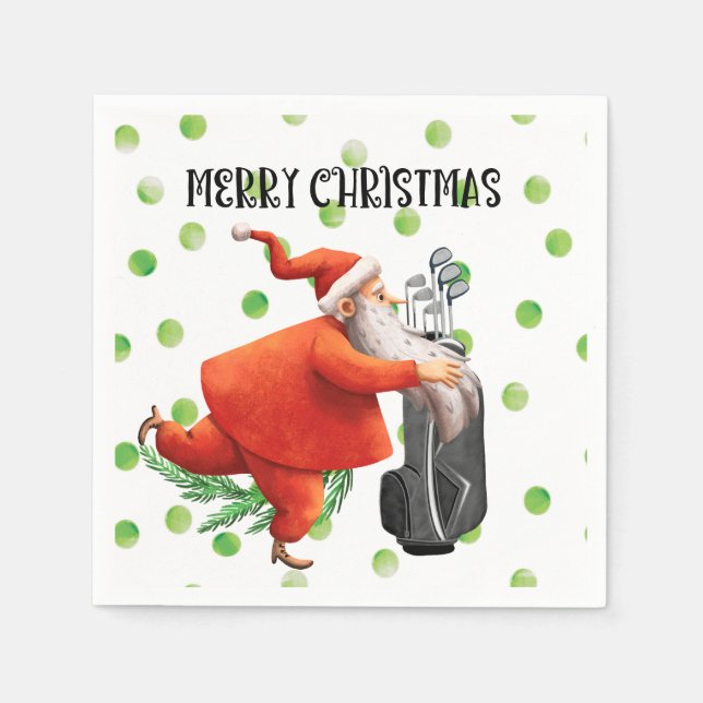 Servilleta De Papel Golf Feliz Navidad con Santa Claus (Anverso)