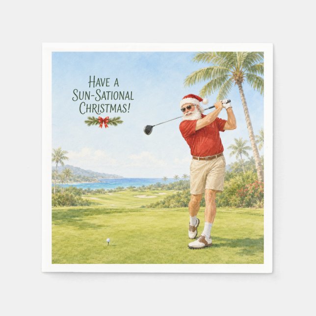 Servilleta De Papel Golf Feliz Navidad con Santa Claus   (Anverso)