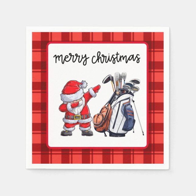 Servilleta De Papel Golf Feliz Navidad con Santa Claus (Anverso)