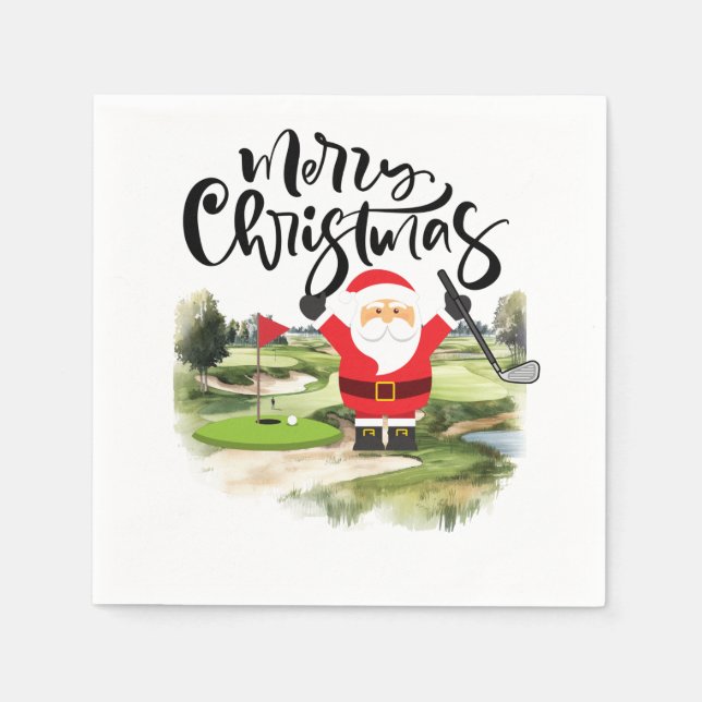 Servilleta De Papel Golf Feliz Navidad con Santa Claus Golfing (Anverso)