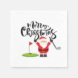 Servilleta De Papel Golf Feliz Navidad con Santa Claus Golfing