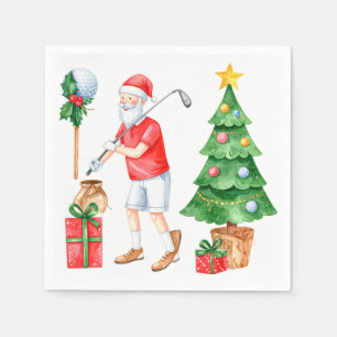 Servilleta De Papel Golf Feliz Navidad con Santa Claus jugando golf