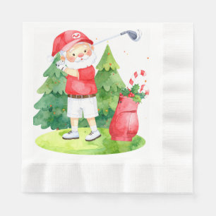 Servilleta De Papel Golf Feliz Navidad con Santa Claus jugando golf
