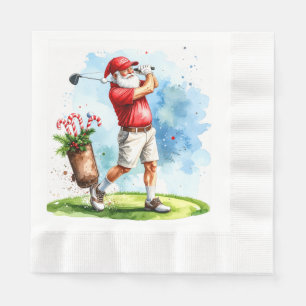 Servilleta De Papel Golf Feliz Navidad con Santa Claus jugando golf
