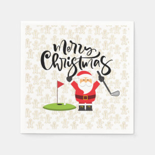 Servilleta De Papel Golf Feliz Navidad con Santa en jengibre de oro