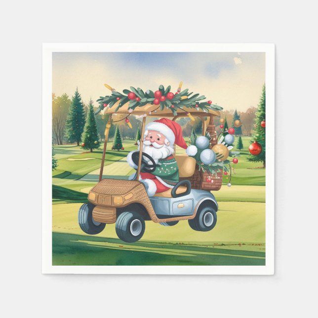 Servilleta De Papel Golf Feliz Navidad con Santa Golfing (Anverso)