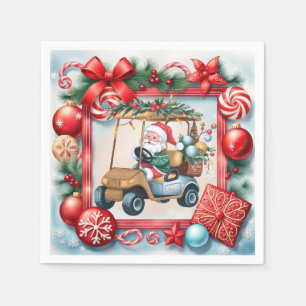 Servilleta De Papel Golf Feliz Navidad con Santa montando carrito de g