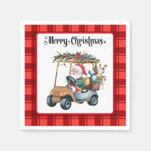 Servilleta De Papel Golf Feliz Navidad con Santa montando un carrito d