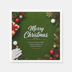 Servilleta De Papel Golf Feliz Navidad pelota de golf en hierba verde