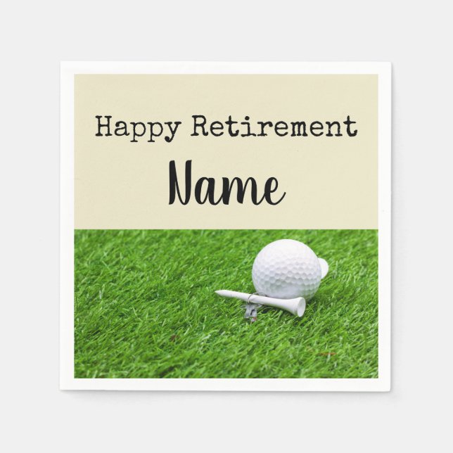 Servilleta De Papel Golf Feliz retiro con la pelota de golf y el tee (Anverso)