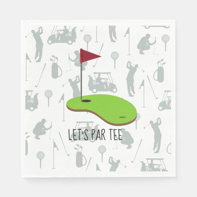 Servilleta De Papel Golf Let's Par tee con bandera de golf en blanco v (Anverso)