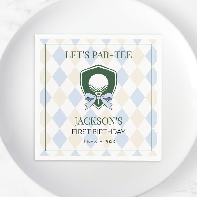 Servilleta De Papel Golf moderno Blue Boys Deportes 1er cumpleaños Par (Modern Golf Blue Boys Sports 1st Birthday Par-tee Napkins)