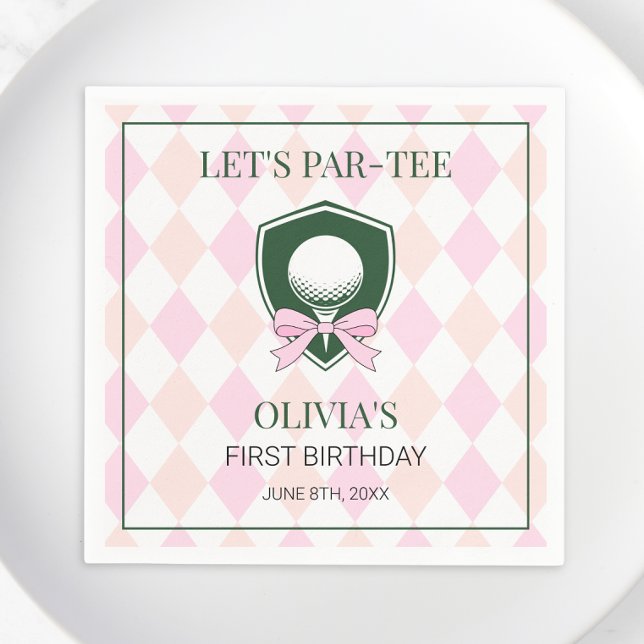 Servilleta De Papel Golf moderno Chicas rosados Deportes Primer cumple (Modern Golf Pink Girls Sports 1st Birthday Par-tee Napkins)