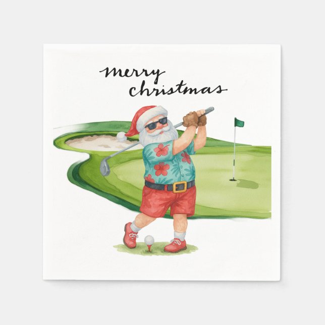 Servilleta De Papel Golf Navidad con Papá Noel Golfista (Anverso)