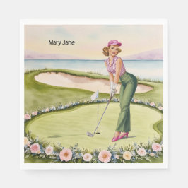 Servilleta De Papel Golf  Retro Golf Chic: Woman Golfer at the Green