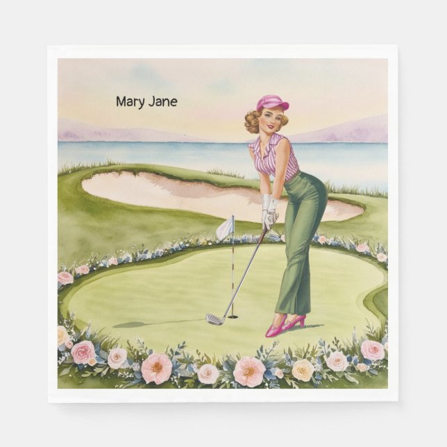 Servilleta De Papel Golf  Retro Golf Chic: Woman Golfer at the Green (Anverso)