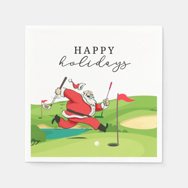 Servilleta De Papel Golf Santa Claus Golf happy Holidays (Anverso)