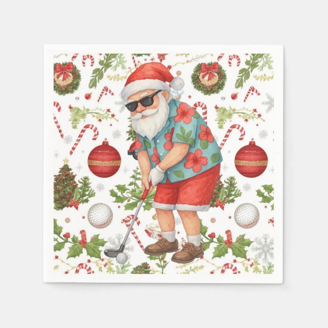 Servilleta De Papel Golf Santa Golfing Navidad  (Anverso)
