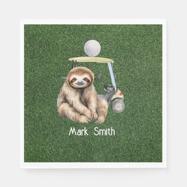 Servilleta De Papel Golf Sloth Golfer en césped verde (Anverso)
