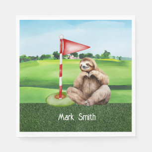 Servilleta De Papel Golf Sloth Golfer en césped verde