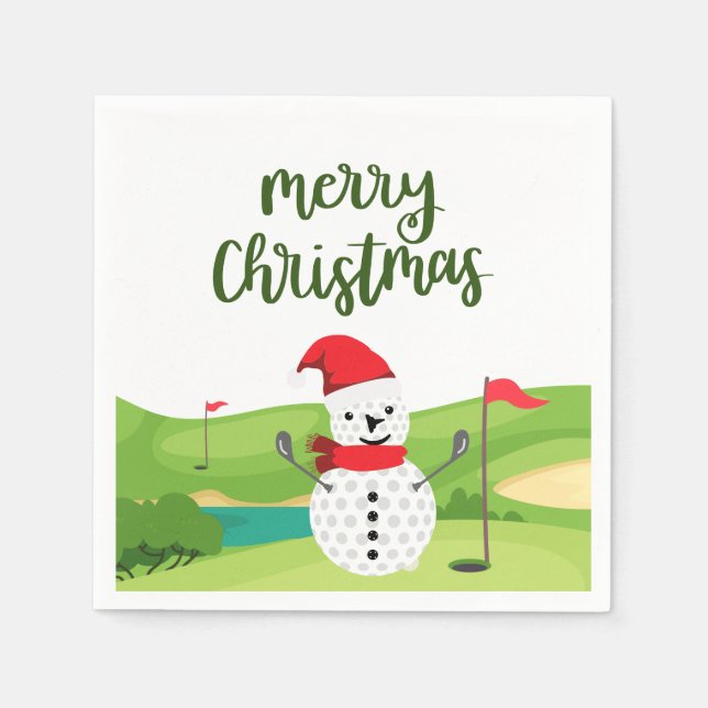 Servilleta De Papel Golf Snowman para la Navidad Golfer Merry (Anverso)