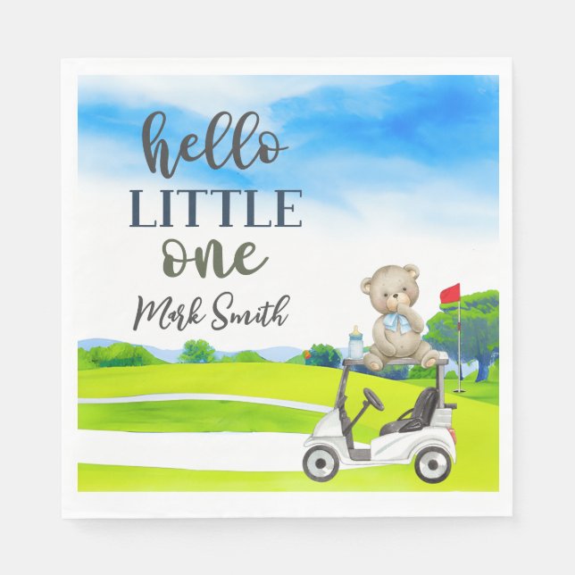 Servilleta De Papel Golf Teddy Bear es un chico para Baby Shower (Anverso)
