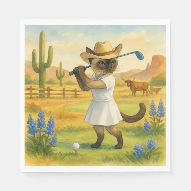 Servilleta De Papel Golf Texas Birthday Themed for Cat Lovers  (Anverso)