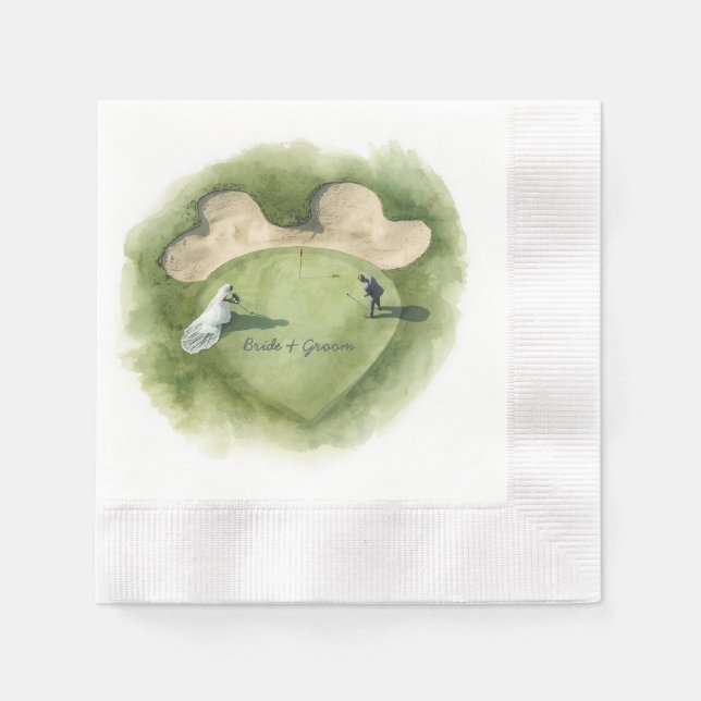 Servilleta De Papel Golf wedding bride groom on putting green (Anverso)