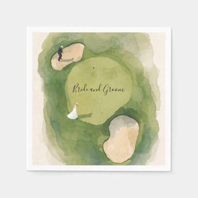 Servilleta De Papel Golf Wedding with bride and groom on golf course (Anverso)