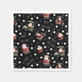 Servilleta De Papel Golfing Santa sobre Black