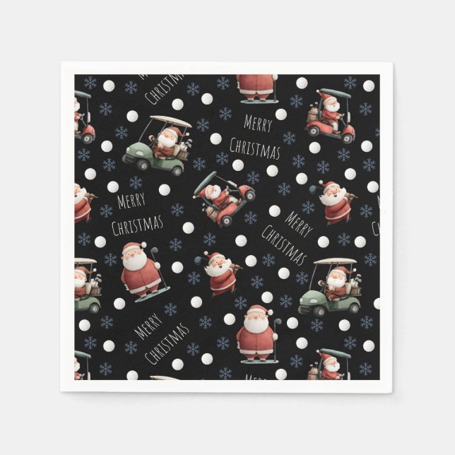 Servilleta De Papel Golfing Santa sobre Black (Anverso)