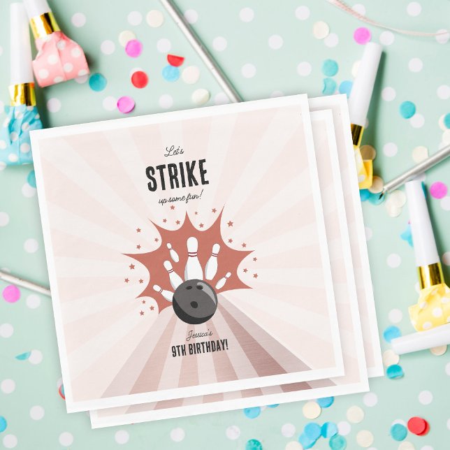 Servilleta De Papel Golpe de boliche Un Chica de oro Rosa de cumpleaño (Bowling Strike Up Some Fun Birthday Rose Gold Girl Napkins)