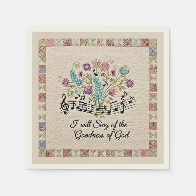 Servilleta De Papel Goodness of God quilted look floral music (Anverso)