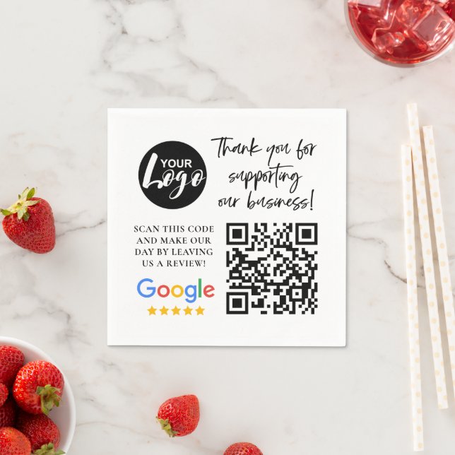 Servilleta De Papel Google Reviews Gracias al logotipo QR Code (In situ)