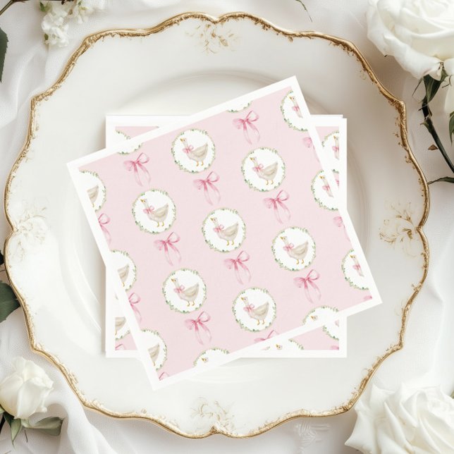 Servilleta De Papel Goose Rubor rosa Bow Pastel Chica Cumpleaños (Subido por el creador)
