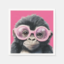 Servilleta De Papel Gorila pequeño con gafas rosadas - fondo rosado